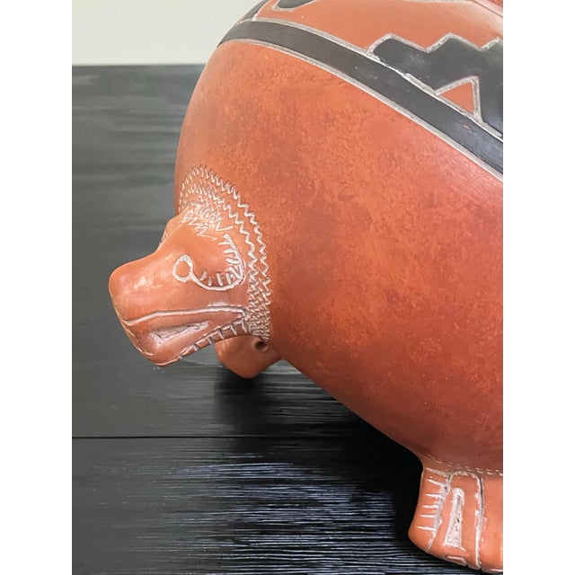 Ceramic Vintage Leopoldo De Mexico Aztec Red Clay Pottery Pot or Vase For Sale - Image 7 of 10