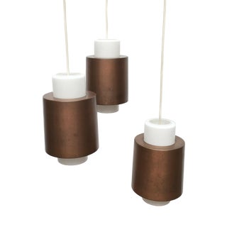 Mid-Century German Space Age Triple Cascade Copper and Glass Pendant Lamp from Staff, 1960s For Sale