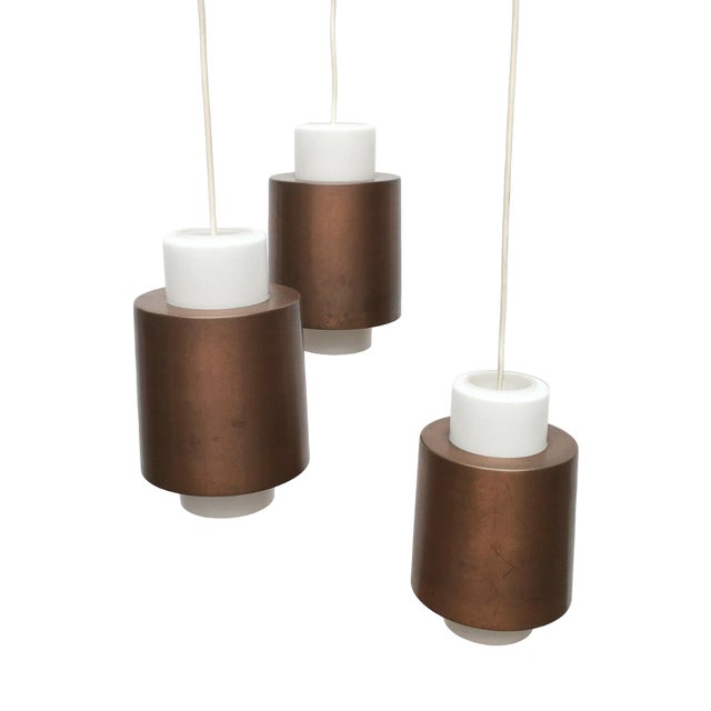 Mid-Century Modern German Space Age Triple Cascade Copper and Glass Pendant Lamp from Staff, 1960s For Sale