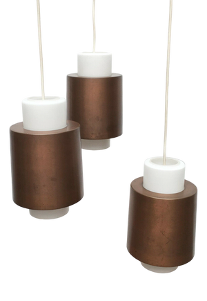 Mid-Century Modern German Space Age Triple Cascade Copper and Glass Pendant Lamp from Staff, 1960s