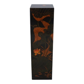 Maitland Smith Chinoiserie Black Lacquer Square Tall Pedestal For Sale
