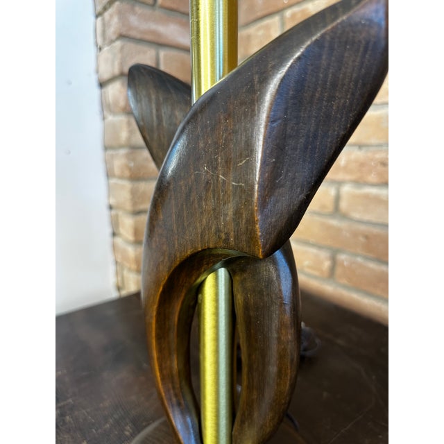 Yasha Heifetz Tasha Heifetz Free Form Walnut and Brass Table Lamps- A Pair. For Sale - Image 4 of 9
