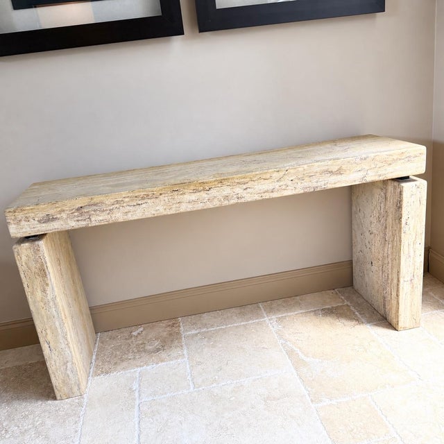 Italian Vintage Italian Travertine Console Table For Sale - Image 3 of 11