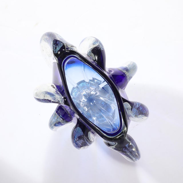 Modernist Hand-Blown Art Glass Vase in Cobalt & Ultramarine Signed Will Dexter For Sale - Image 11 of 15