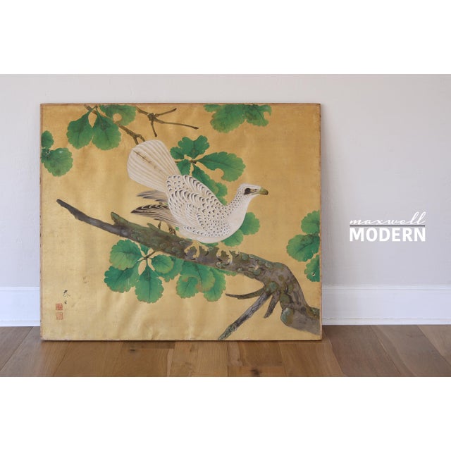 Japanese eagle painting on gold paper from the Edo period or perhaps Meiji period (19th century). This painting is signed...