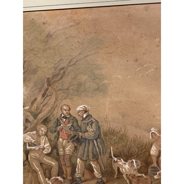 French School Artist, Luncheon After the Hunt, Watercolor and Gouache, 1800s, Framed For Sale - Image 9 of 15