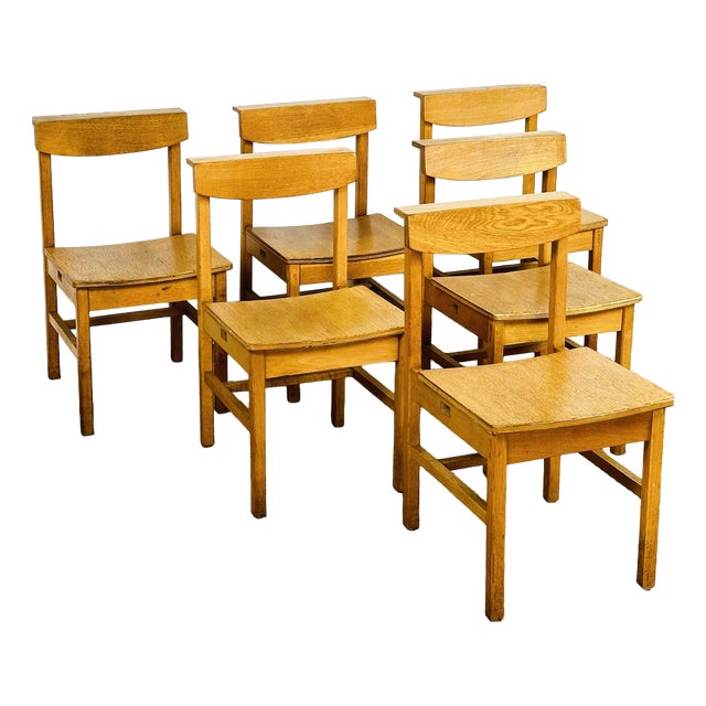 Vintage Oak Dining Chairs, 1950s, Set of 6 For Sale