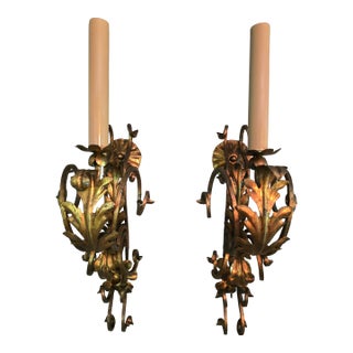 Vintage Italian Gilt Pair Sconces For Sale