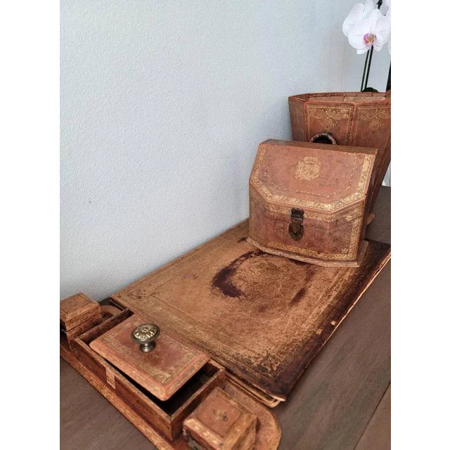 Mid 20th Century Vintage Continental Italian Leather Desk Set For Sale - Image 5 of 11