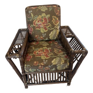 Stunning Vintage Coastal Palecek President’s Stick Rattan Lounge Chair For Sale