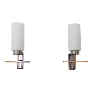 Brass and Chrome Metal Wall Lights, 1960s, Set of 2 For Sale