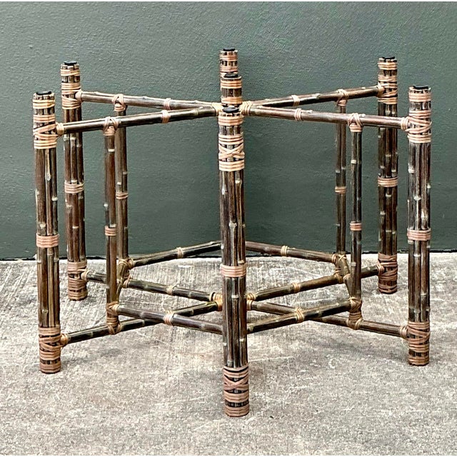 Wood Vintage Bundled Rattan Dining Table Pedestal After McGuire For Sale - Image 7 of 12