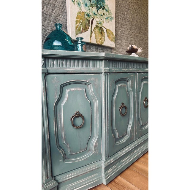 Vintage French Provincial Style Hand-Painted Sideboard With Embossed Drawers For Sale - Image 9 of 12