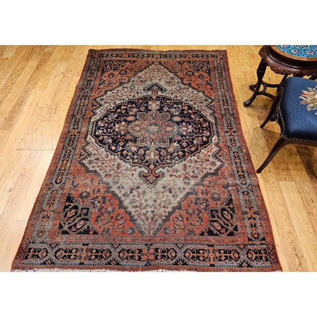 Persian Antique Persian Farahan Sarouk Rug, Hand-Knotted Wool, Floral Pattern, Ivory & Brick Red, 5x7 For Sale - Image 3 of 17