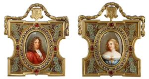 19th Century Porcelain Portraits in Gilded Bronze Frames by A. Giroux, Set of 2