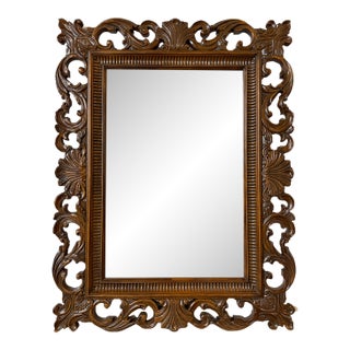 Large Ornate Hand Carved Wood Wall Mirror For Sale