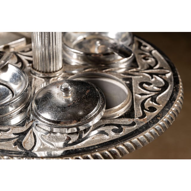 Vintage Chrome Airplane Smoking Stand With Marbled Glass Lamp Base For Sale In Chicago - Image 6 of 9