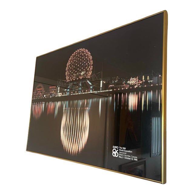 Vintage 1986 Vancouver Canada Expo Framed Poster Postmodern Art Brass 1980s For Sale