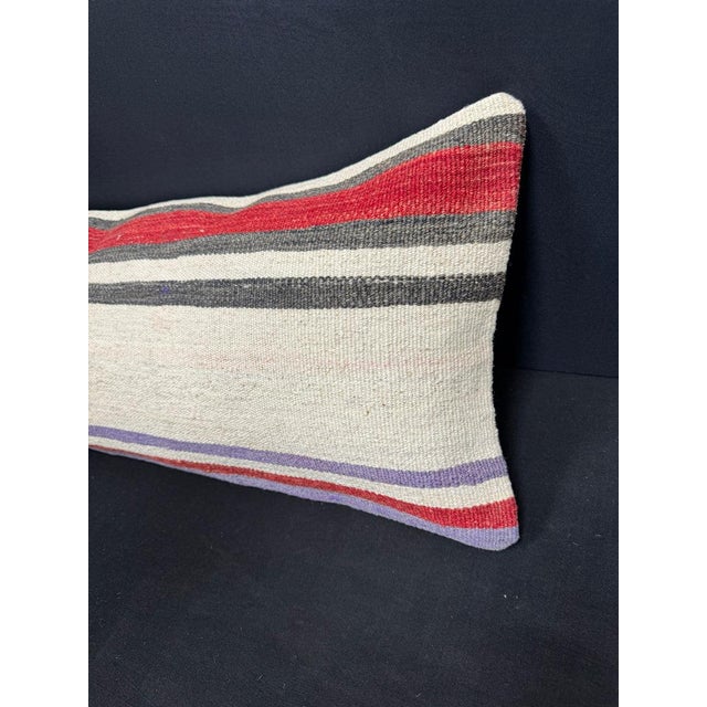Turkish Hemp Pillow Cushion Natural Beige Red Cushion Cover 14x45 For Sale - Image 4 of 4