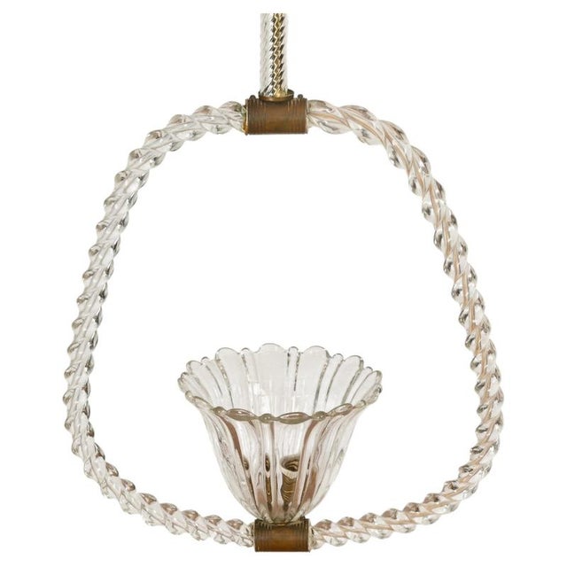 Murano Glass and Brass Flower Pendant Light from Barovier, Italy, 1940s For Sale - Image 10 of 10
