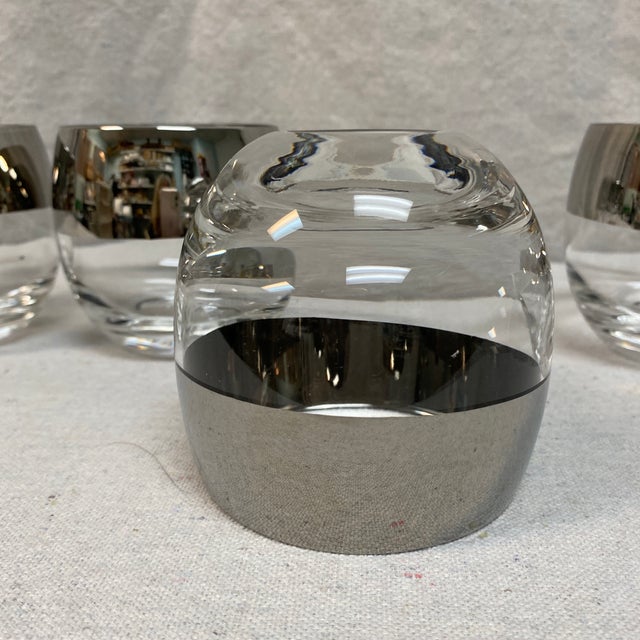 1960s Silver Band Roly Poly Cocktail Glasses - Set of 7 For Sale - Image 5 of 10