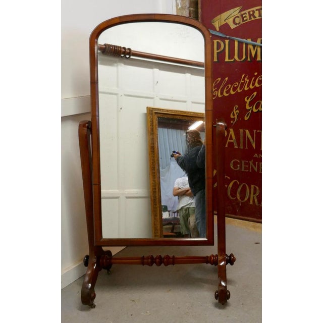 Large Victorian Mahogany Cheval Mirror For Sale - Image 3 of 10