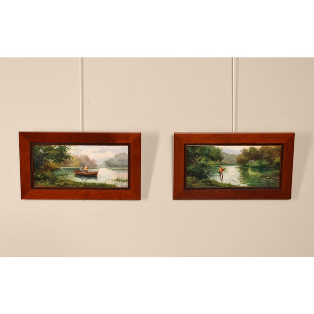 Quality Pair of Custom Framed Oil on Canvas Fishermen Paintings by Salvador Caballero (Spanish, 1943-2006), Each Signed...