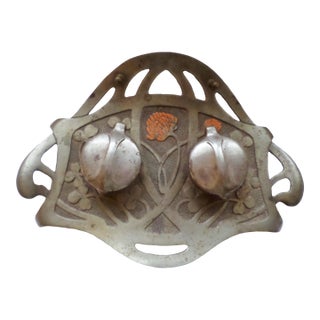 Antique Art Nouveau Austria Geschutzt Double Inkwell W Pen Holder, Flower Design For Sale