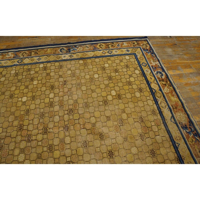 Incredible Small Hexagonal Camel Background With Floral Border Antique Chinese Ningxia Rug For Sale In New York - Image 6 of 9