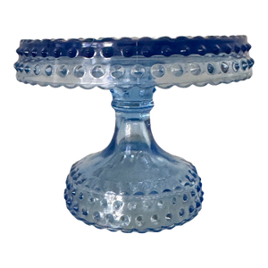 Vintage L E Smith Blue Glass Hobnail Pedestal Cake Stand