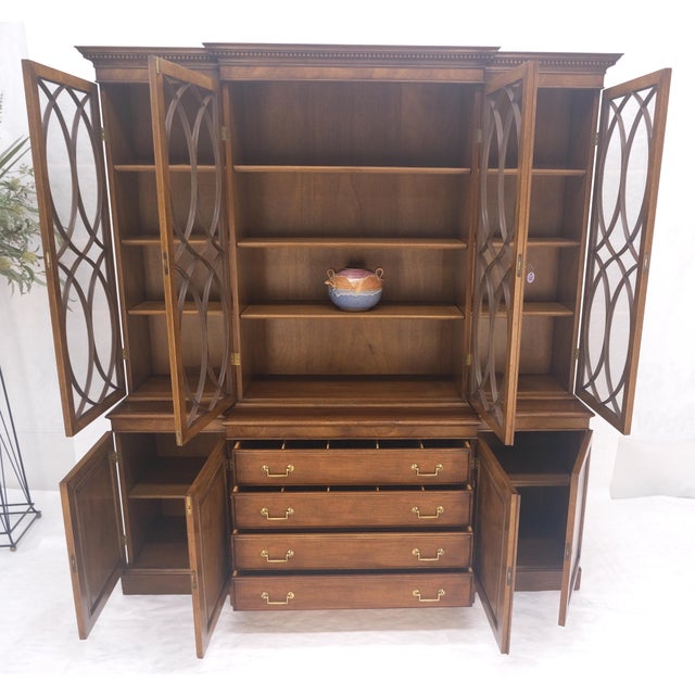 Brown Large Wide Mahogany Individual Bubble Glass Panes Doors Breakfront China Cabinet For Sale - Image 8 of 18