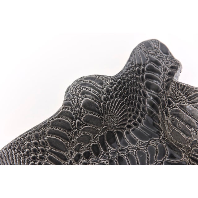 Vintage Biomorphic Snakeskin Embossed Ceramic Bowl, Gray, Charcoal, White For Sale - Image 9 of 11