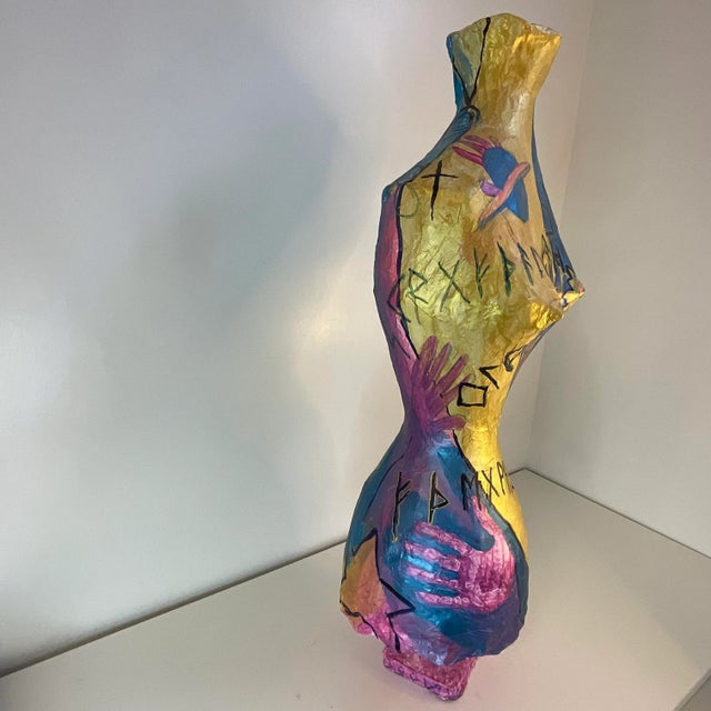 1980s Abstract Post Modern Female Torso Sculptural Painting After Peter Keil For Sale - Image 11 of 11