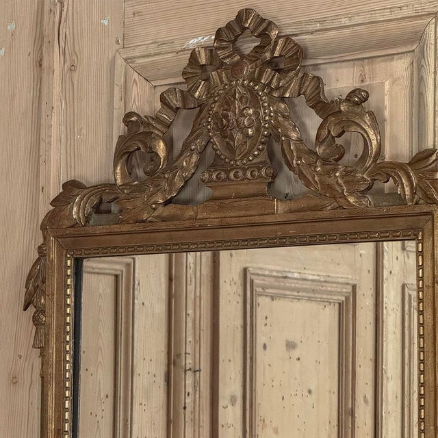 19th Century Italian Louis XVI Hand-Carved Giltwood and Painted Mirror For Sale - Image 11 of 18