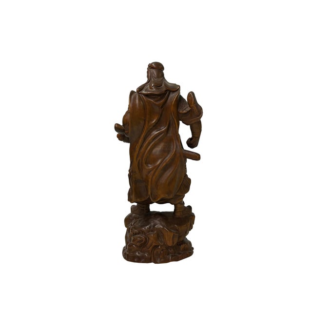 Wood Carved Wood General Guan Yu Warrior Dragon Armor Figurine Sculpture For Sale - Image 7 of 10