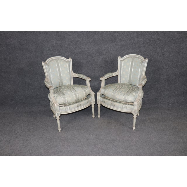 Pair of Antique Louis XVI Style Paint Decorated Arm Chairs by Maison Jansen For Sale In Philadelphia - Image 6 of 17