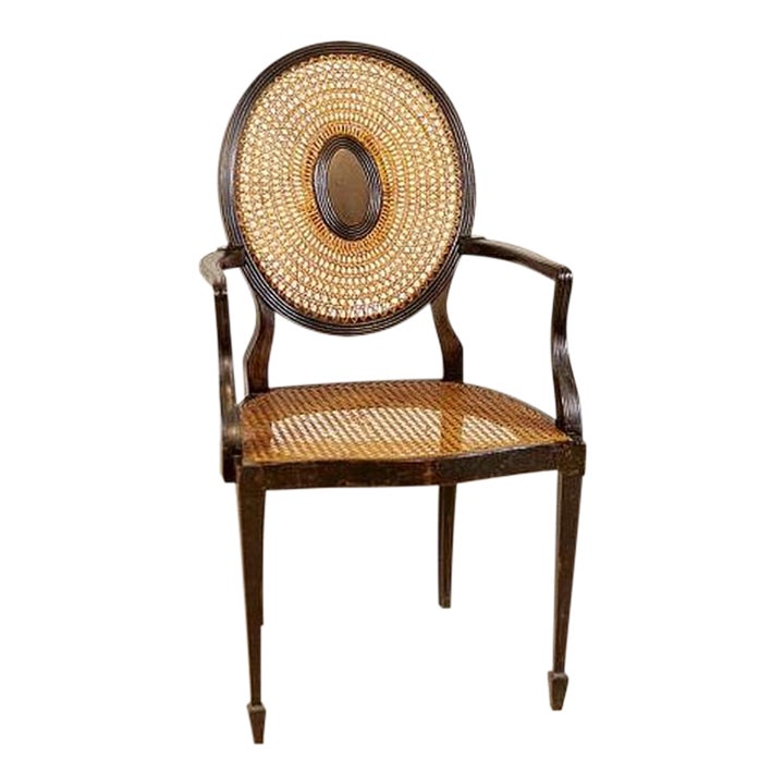 Walnut Rattan Armchair From the Early 20th Century | Chairish