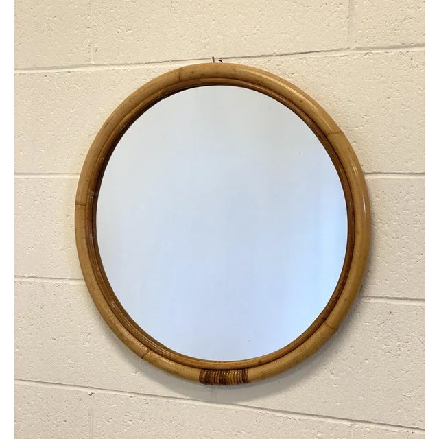 Round Mirror in Bamboo, 1970s For Sale - Image 5 of 5