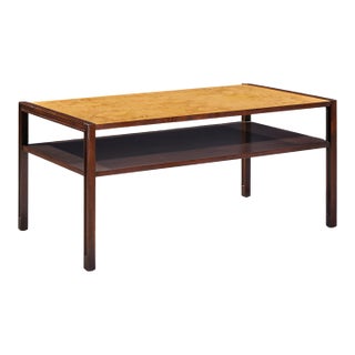 Edward Wormley for Dunbar Mid Century 2-Tier Burlwood and Mahogany Coffee Table For Sale