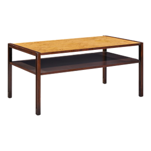 Edward Wormley for Dunbar Mid Century 2-Tier Burlwood and Mahogany Coffee Table