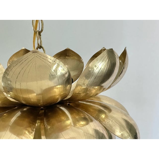 Brass Mid Century Large Brass Lotus Pendant Light Chandelier by Feldman For Sale - Image 8 of 11