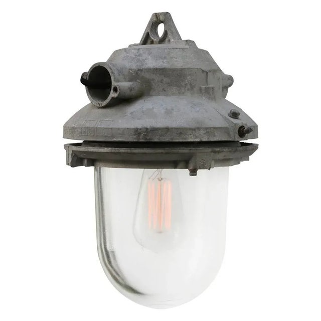 Industrial Clear Glass & Grey Pendant Lights For Sale - Image 4 of 6