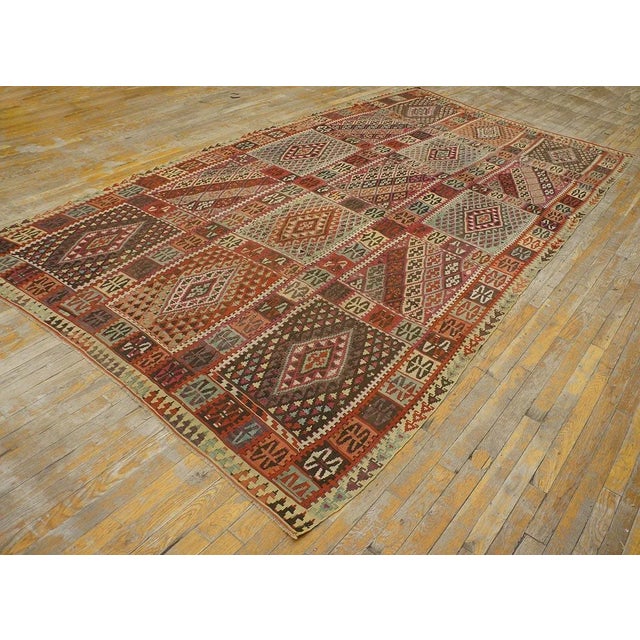 Tribal 1890s Multicolor Antique Tribal Geometric Turkish Oushak Kilim Sivas Carpet Rug For Sale - Image 3 of 8