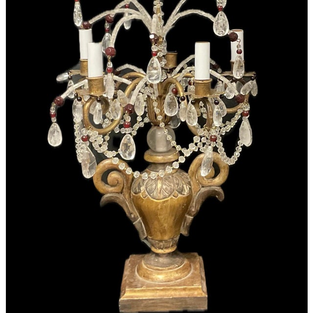 Neoclassic Giltwood and Rock Crystal Girandole Lamps a Pair For Sale - Image 9 of 13
