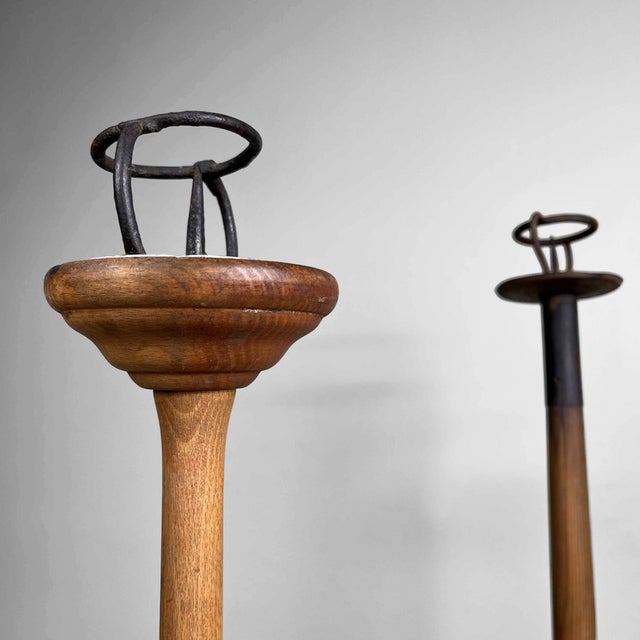 Dimensions: heights 67–71 cm, base diameters 22–23 cm. A highly decorative set of three tall Japanese shokudai (燭台),...