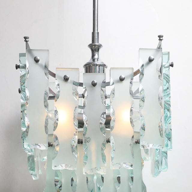 Metal Mid-Century Modernist Style of Fontana Arte Geometric Knapped Glass Pendant For Sale - Image 7 of 16