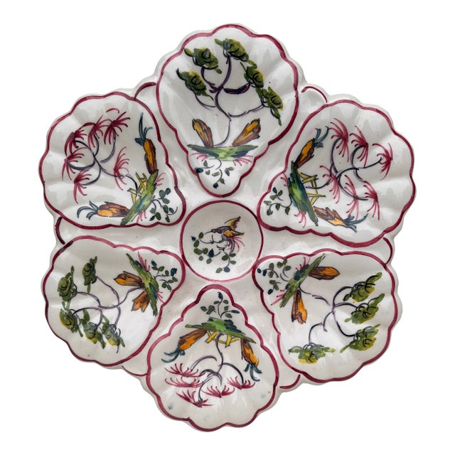 French Faience Oyster Plate Moustiers Style, Circa 1940 For Sale
