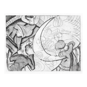1950s Family Mid Century Modern Etching