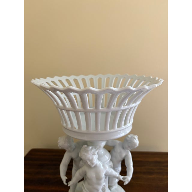 Grand Tour Antique Italian Neoclassical Porcelain Reticulated Basket on Pedestal With Putti For Sale - Image 3 of 10