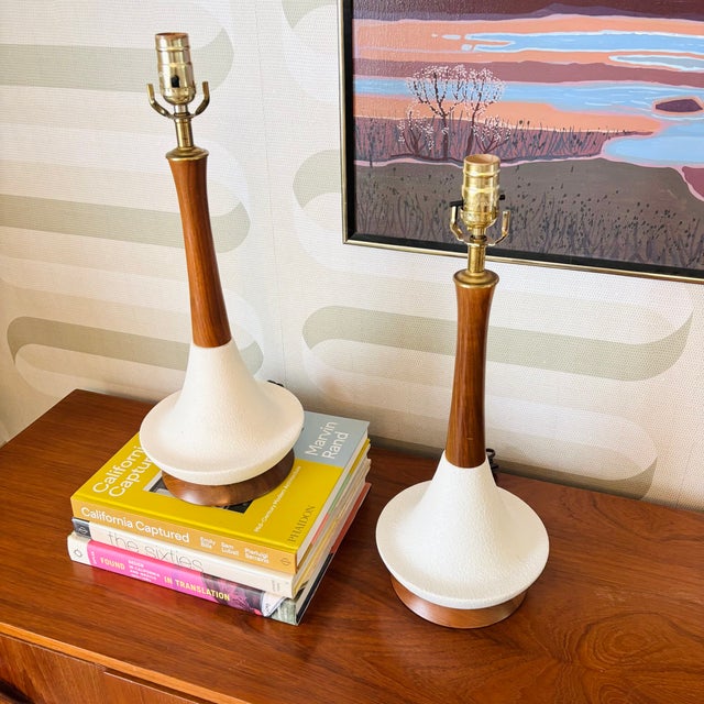 Mid Century Pottery and Wood Table Lamps - Set of 2 For Sale - Image 11 of 13